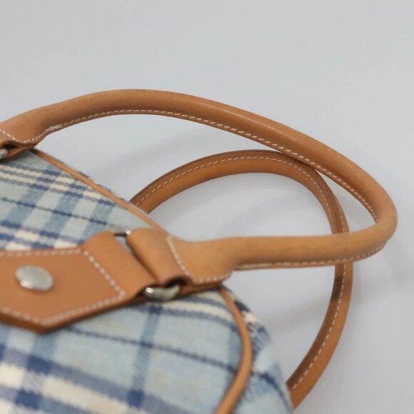 BURBERRY Nova Check Blue Label Hand Bag Wool Light Blue Silver Auth - Picture 10 of 16